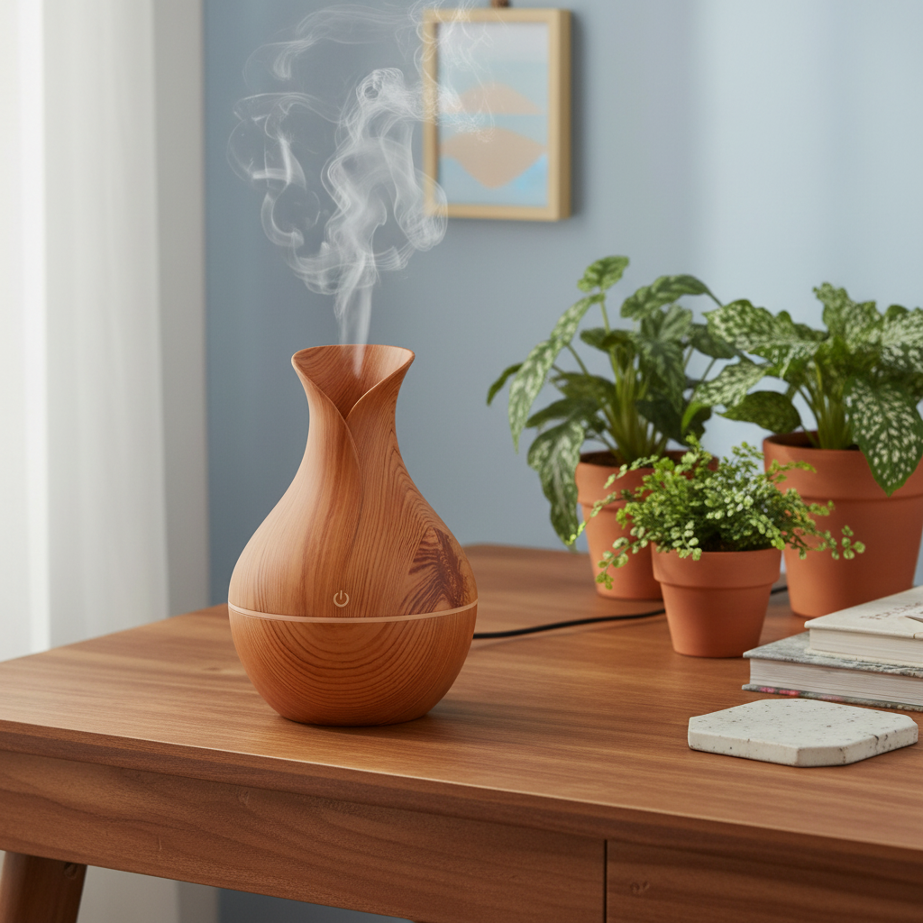 Ahşap vazo nemlendirici yaşam tarzı görseli
